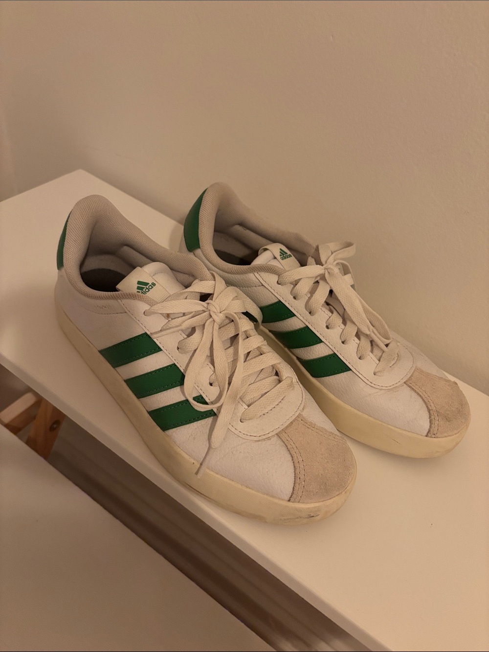 adidas Off-White Sneakers with Green Three Stripes